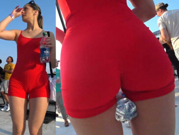 Red Body Suit Girl Epic Ass And Cameltoe