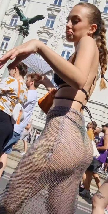 Fishnet And Thonged Creepshot Asses
