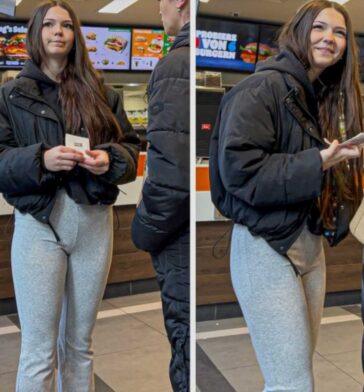 Adorable german teen creepshot in grey leggings