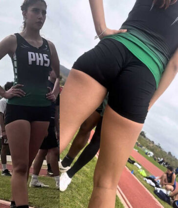 Track teen in black shorts