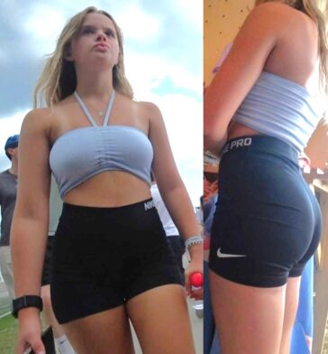 Busty teen in nike pro shorts creepshot