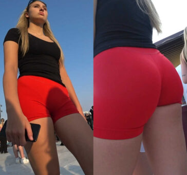 Red shorts blonde teen creepshot