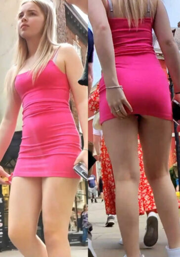 Teen creepshot upskirt in pink dress