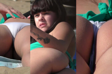 White thong brunette girl in bikini