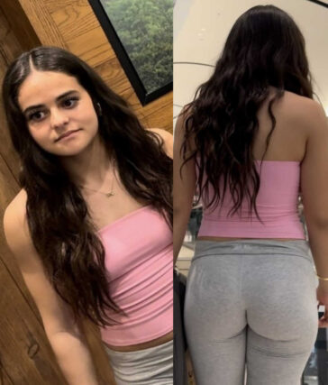 Brunette teen in grey leggings sexy ass creepshot