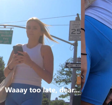 Blue biker shorts blonde cameltoe creepshot