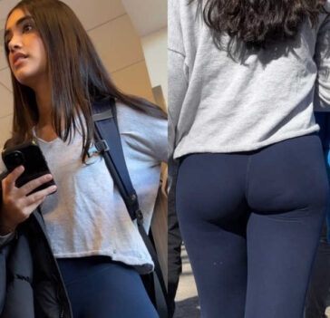 Cute teen ass in blue leggings creepshot