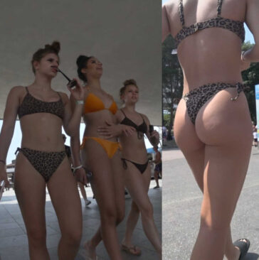 Sexy candid ass bikini girl with friends