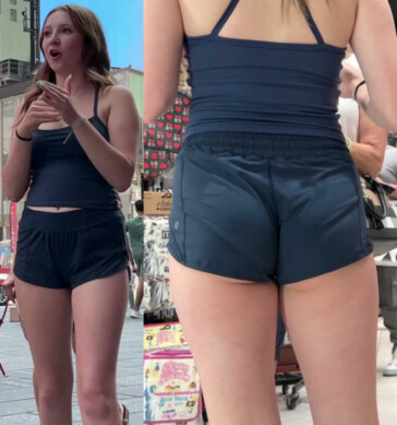 Vpl teen creepshot in black shorts
