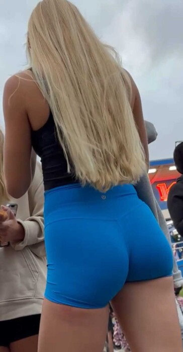 Blue shorts blonde teen fantastic booty