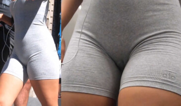 Following hot asian girl cameltoe
