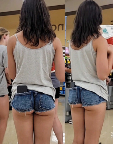 Brunette teen ass eating shorts