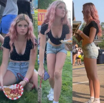 Cute teen in denim shorts