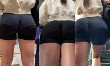 Short shorts over biker shorts great ass