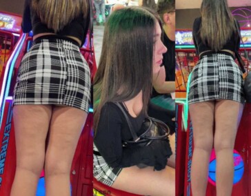 Upskirting short skirt brunette gf