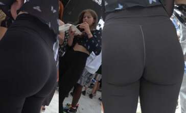 Cute face teen perfect ass in black leggings