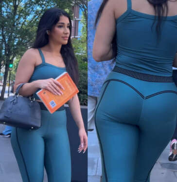 Green outfit brunette hottie in leggings