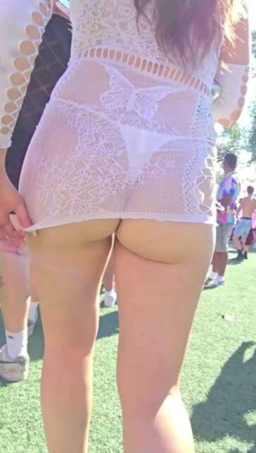 See thru white dress girl showing thong
