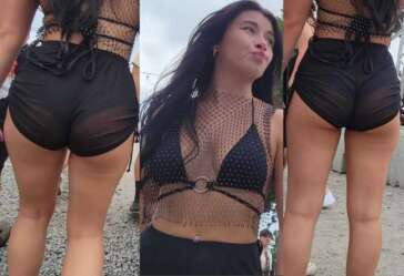 Sexy cheeky cutie raver in see thru sheer